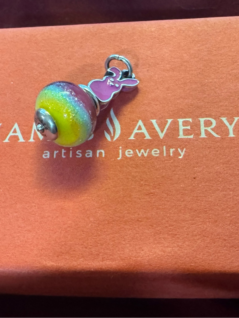 James Avery Retired Pink Bunny Art Glass Finial Easter Charm Sterling Silver New